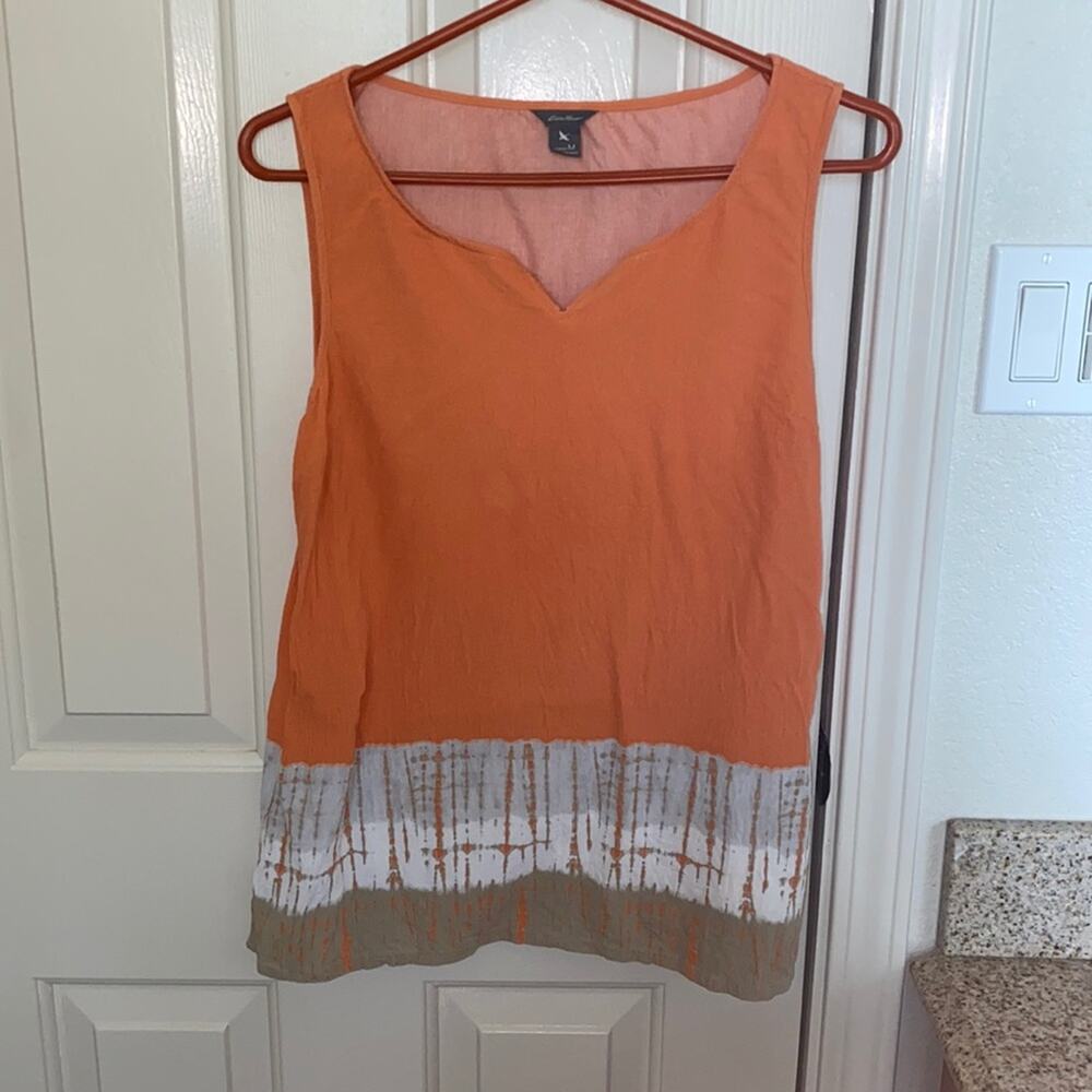 Eddie Bauer Orange Crepe Tank Top w/Batik - Tie Dye Hem Sz M Rayon